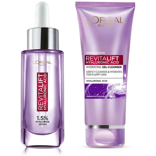 LOreal Set of Revitalift Hyaluronic Acid Serum 15 ml & Hydrating Gel Cleanser 100 ml