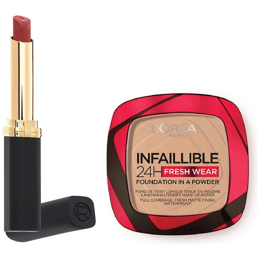 LOreal Paris Infallible Waterproof Powder Foundation + Color Riche Matte Lipstick