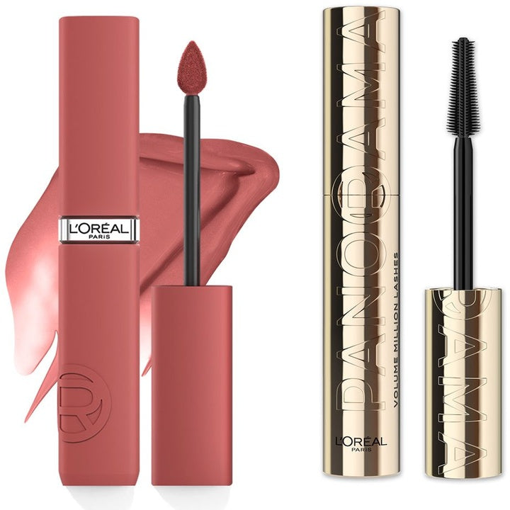 LOreal Liquid Lipstick 5ml - Worth It Medium 635 & Waterproof Mascara 9.4 ml - Black Combo