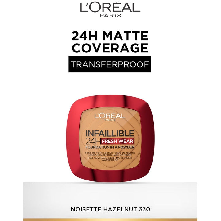 LOreal Paris Infallible 24H Fresh Wear Transferproof Powder Foundation - Hazelnut 330