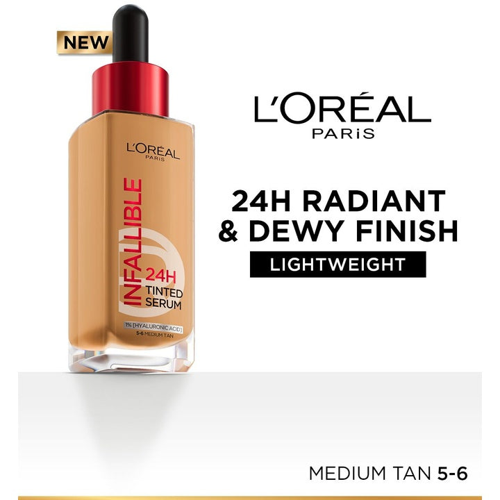 LOreal Paris Infallible 24H Lightweight Dewy Tinted Serum Foundation 30ml - Medium-Tan 5-6