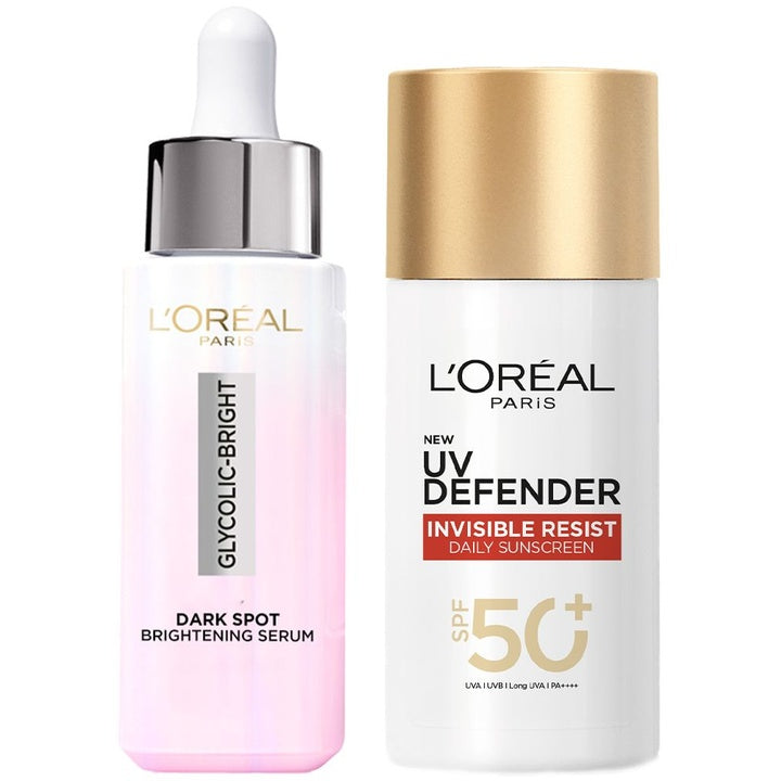 LOreal Set Of Glycolic Bright Serum & UV Defender SPF 50 Sunscreen
