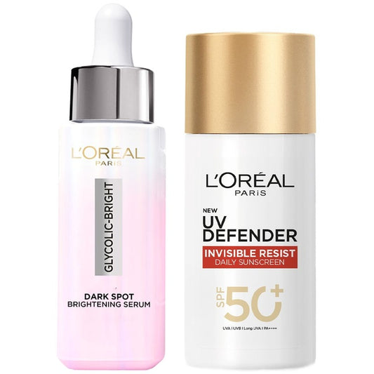 LOreal Set Of Glycolic Bright Serum & UV Defender SPF 50 Sunscreen