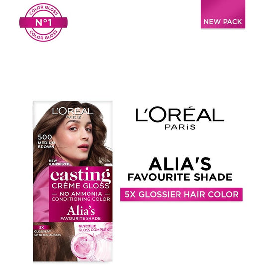 LOreal Paris Casting Creme Gloss Hair Color- Alia's Favourite Shade - 500 Medium Brown