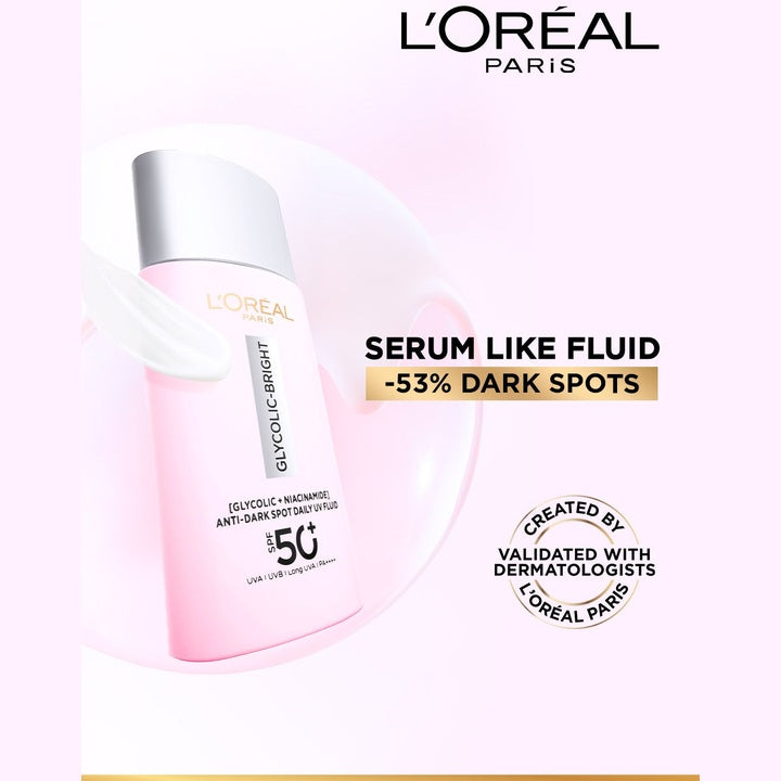 LOreal Paris Glycolic-Bright Daily UV Fluid SPF50+ Sunscreen with Niacinamide - 50 ml