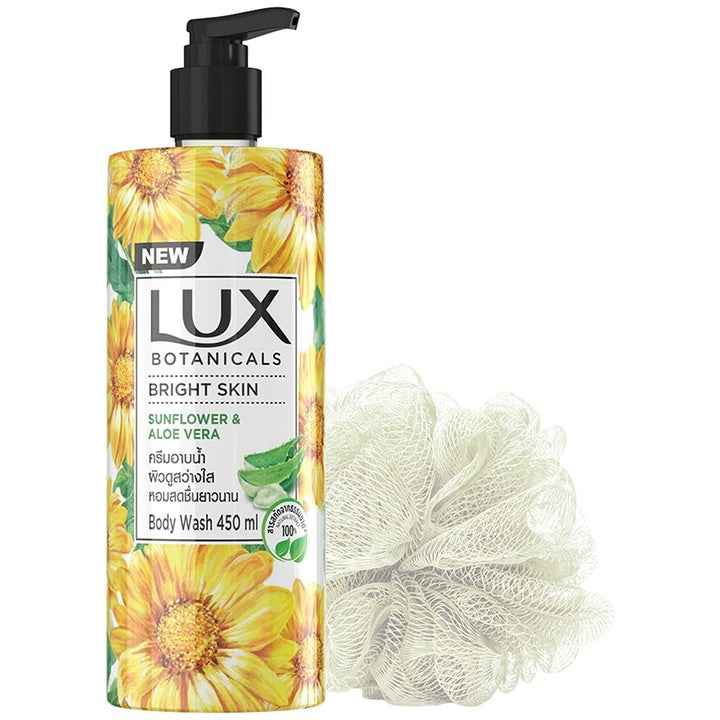 LUX Botanicals Bright Skin Sunflower & Aloe Vera Body Wash with Loofah 450 ml