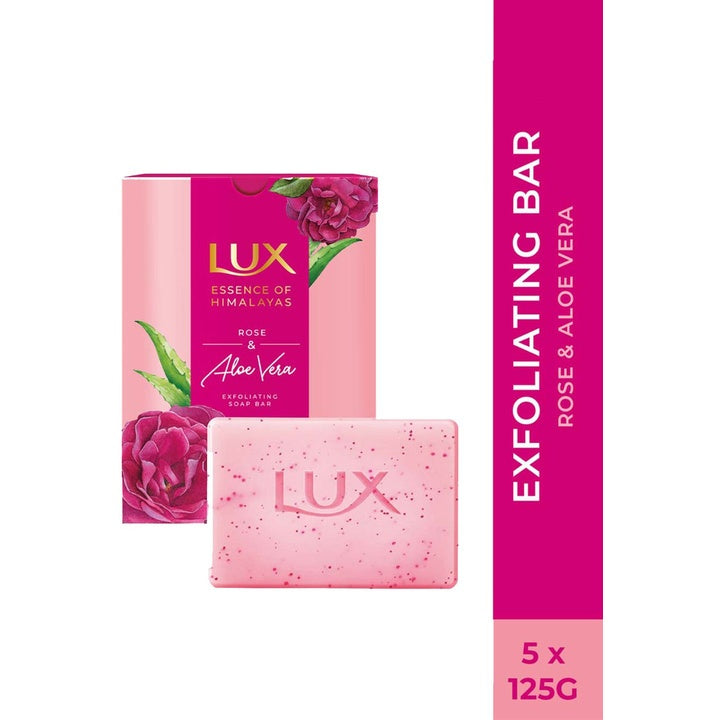 LUX Essence of Himalayas Set of 5 Rose & Aloe Vera Exfoliating Soap Bar - 125g each