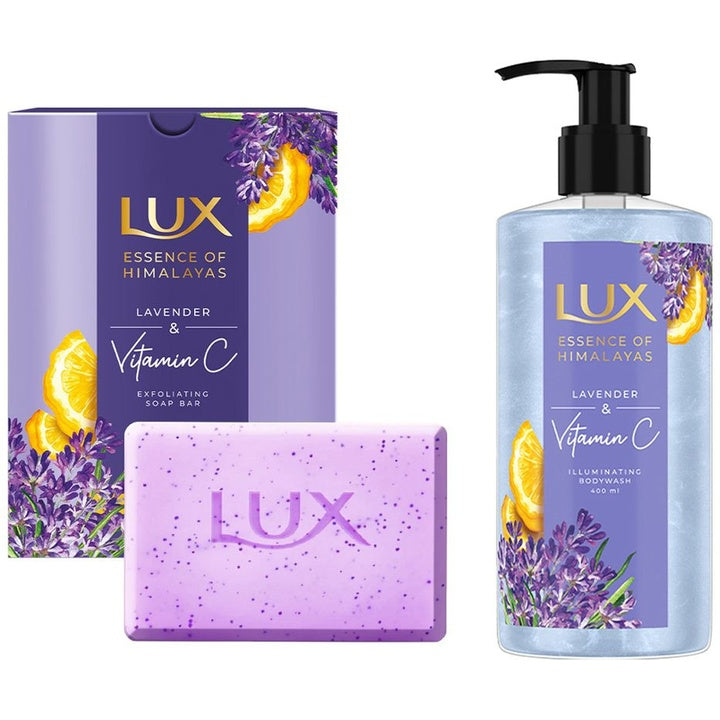 LUX Essence Of Himalayas Lavender & Vitamin C Body Wash 400ml & 5 Pcs Soap Bars 125g Each