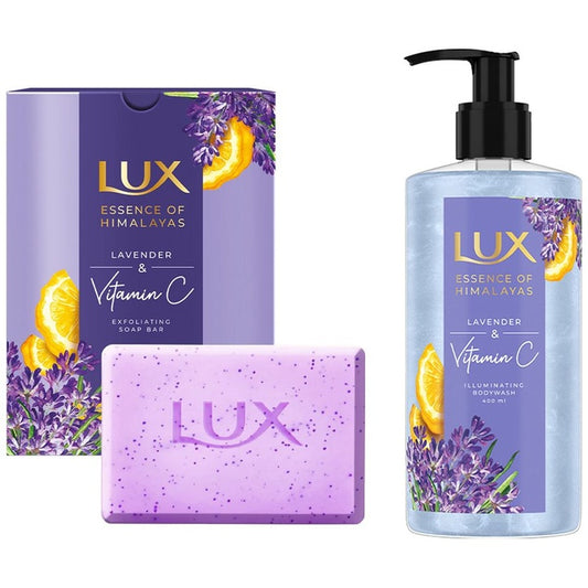LUX Essence Of Himalayas Lavender & Vitamin C Body Wash 400ml & 5 Pcs Soap Bars 125g Each