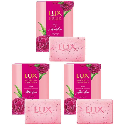 LUX Essence of Himalayas Set of 15 Rose & Aloe Vera Exfoliating Soap Bar - 125 g each
