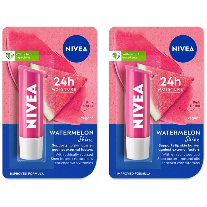 Nivea Women Set of 2 Watermelon Fruity Shine Lip Balms