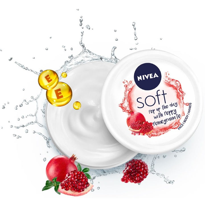 Nivea Soft Light Moisturizer Cream - Peppy Pomegranate - For Face Hands & Body - 100 ml