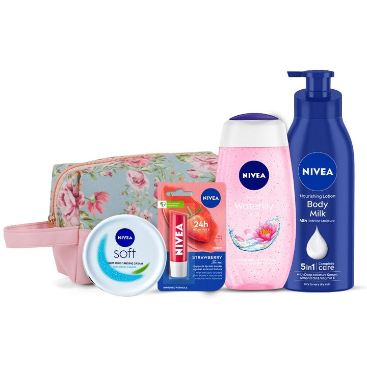 Nivea Set of Body Lotion - Shower Gel - Face Moisturizer & Lip Balm