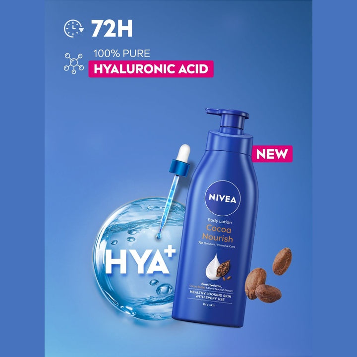NIVEA Cocoa Nourish Body Lotion Hyaluronic Moisturizer Face & Body Cream Dry Skin 400ml