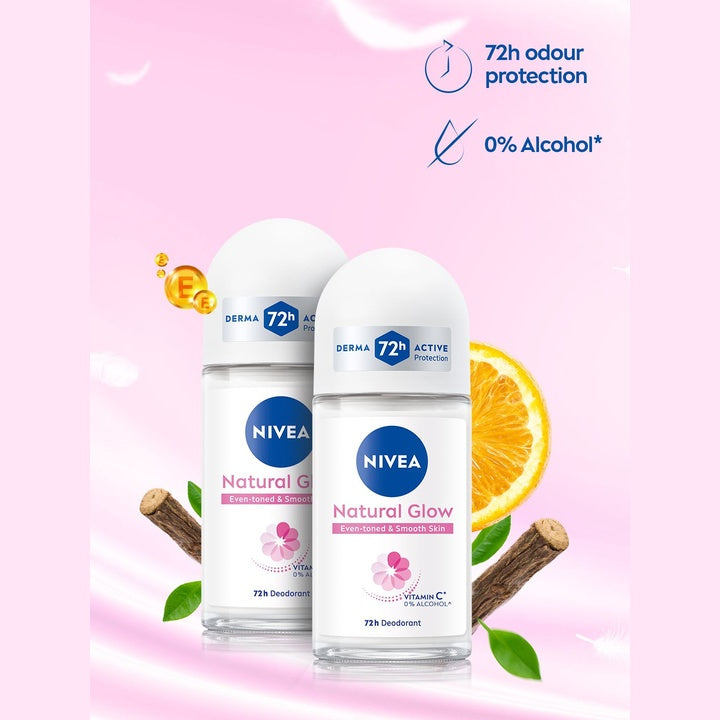 Nivea Women Set of 2 Natural Glow Deo Roll On with 72H Odor Protection - 50 ml each