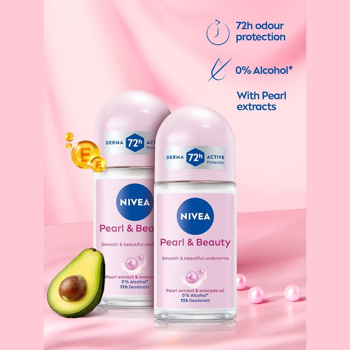 Nivea Women Set Of 2 Pearl & Beauty Deodorant Roll On with Avocado Oil - 50ml Each