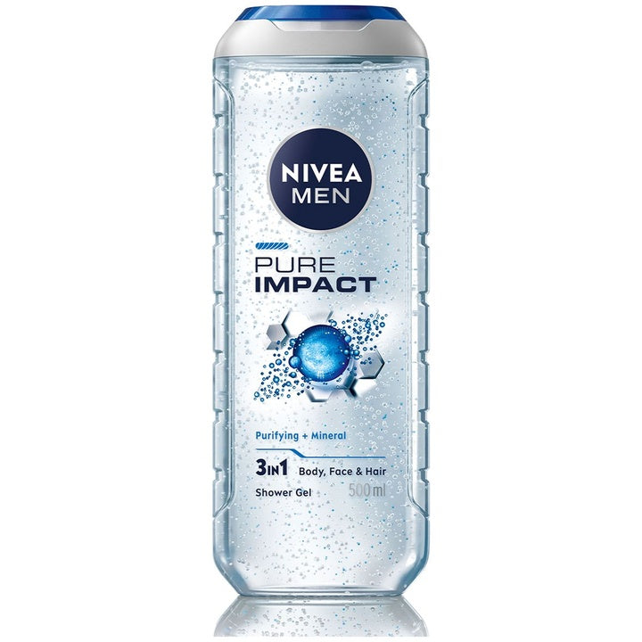 Nivea Men Pure Impact 3-in1 Shower Gel with Minerals for Body Face & Hair - 500ml