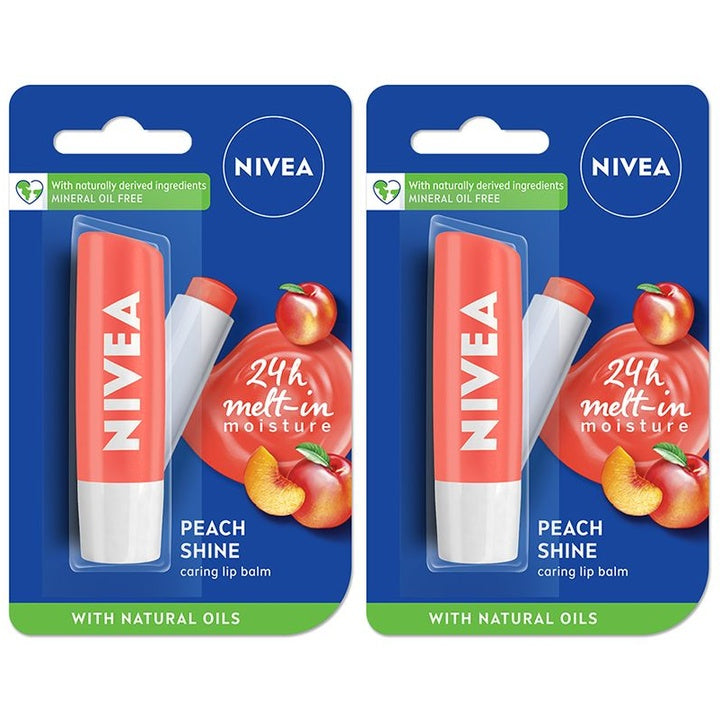 Nivea Set of 2 Peach Fruity Shine Caring Lip Balm - 4.8g each