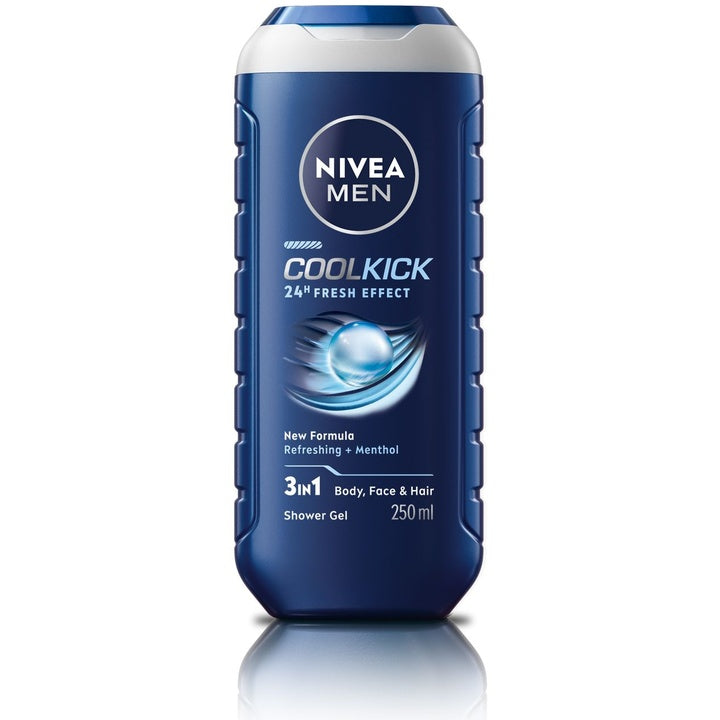 Nivea Men CoolKick Shower Gel for Body - Face - Hair with Refreshing Icy Menthol 250 ml