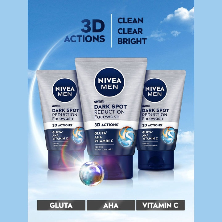 Nivea Men Set of 3 Dark Spot Reduction Face Wash with AHA-Gluta & Vitamin C - 100 g each
