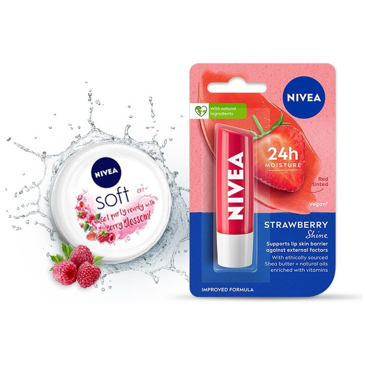 Nivea The Very Berry Combo - Berry Blossom Moisturiser 200ml & Strawberry Lip Balm 4.8g