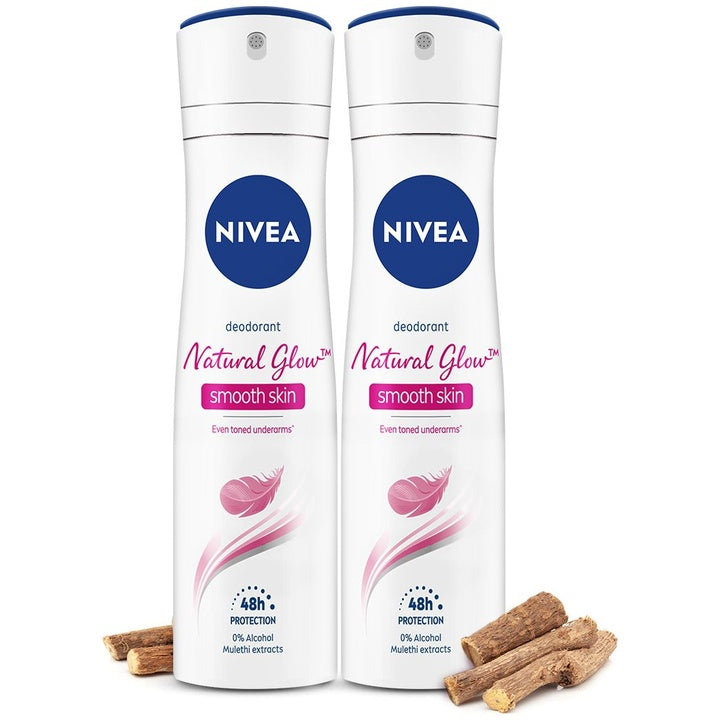 Nivea Women Set of 2 Natural Glow Smooth Skin 0% Alcohol Deodorant - 93 g (150 ml) Each
