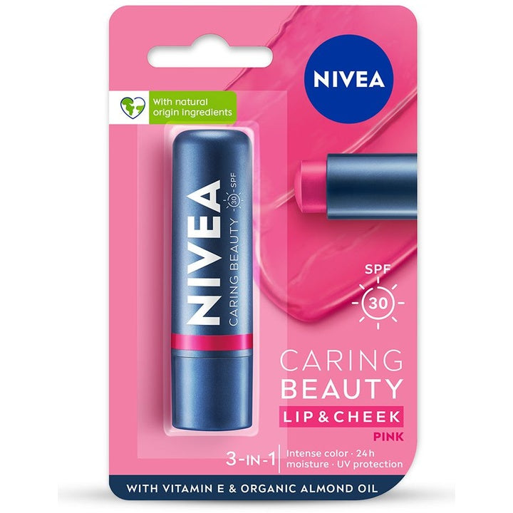 Nivea Caring Beauty SPF 30 Lip & Cheek Tint Balm with Shea Butter & Almond Oil - Pink
