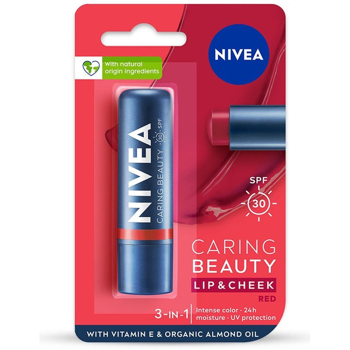 Nivea Caring Beauty SPF 30 Lip & Cheek Tint Balm with Shea Butter & Almond Oil - Red