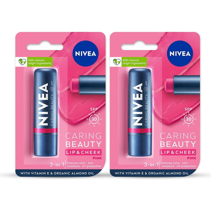 Nivea Set Of 2 Caring Beauty SPF 30 Lip & Cheek Tint With Vitamin E 4.8g Each - Pink