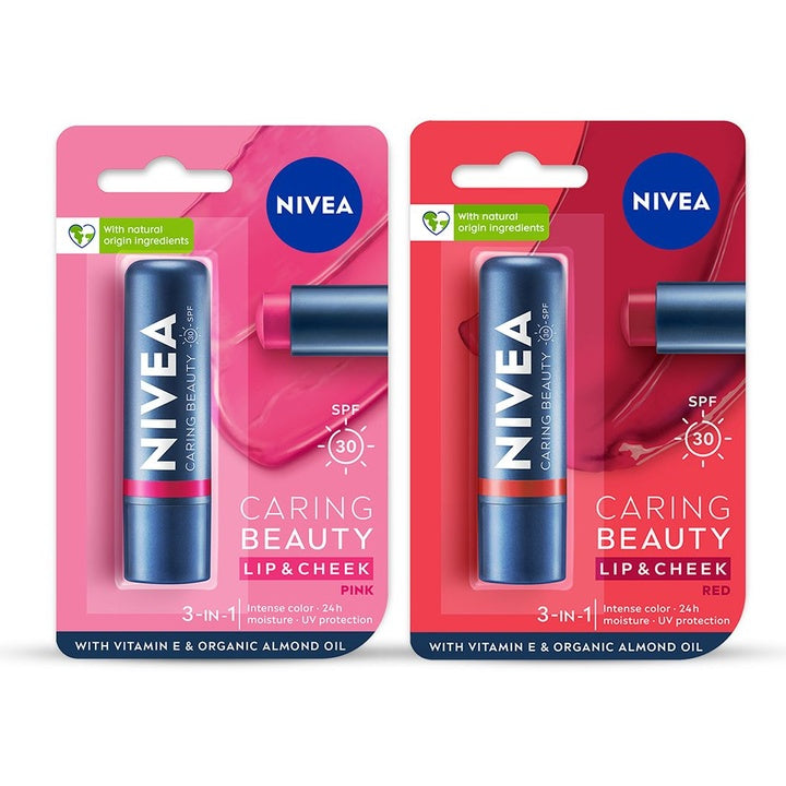 Nivea Set Of 2 Caring Beauty SPF 30 Lip & Cheek Tint With Vitamin E - 4.8g Each