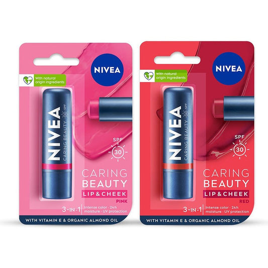 Nivea Set Of 2 Caring Beauty SPF 30 Lip & Cheek Tint With Vitamin E - 4.8g Each