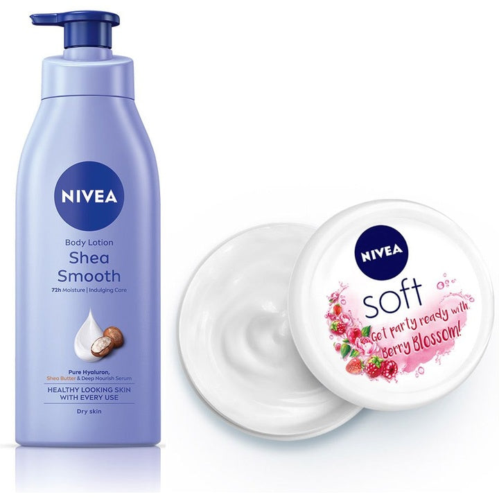 Nivea Set of Soft Light Berry Blossom Moisturiser 200ml & Smooth Milk Body Lotion 400 ml