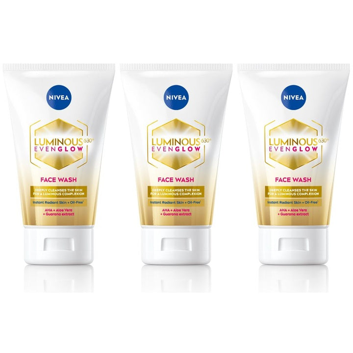 Nivea Set of 3 Luminous Even Glow Oil Free Face Wash with AHA & Aloe Vera - 100 ml Each