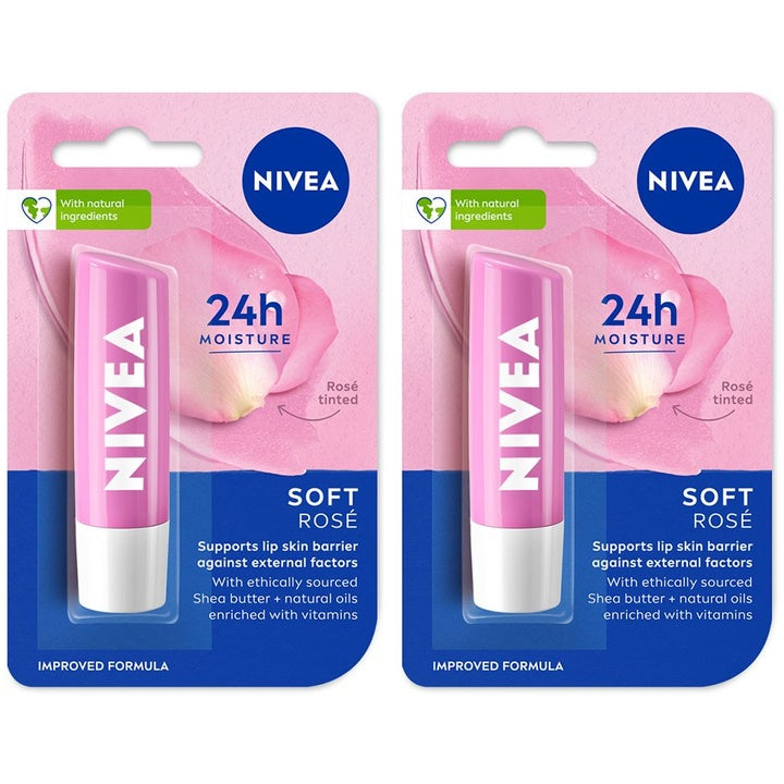 Nivea Set Of 2 Caring Lip Balm 4.8g - Soft Rose
