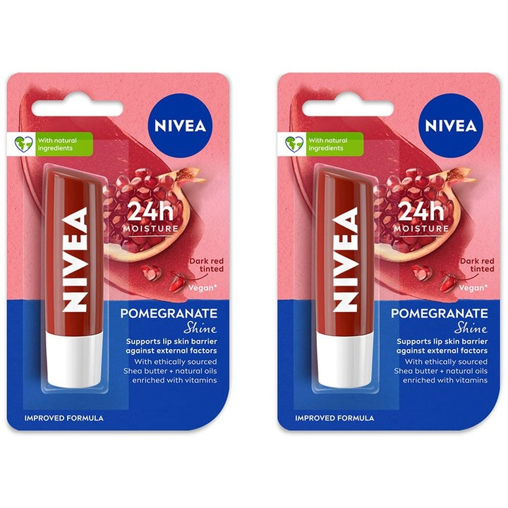 Nivea Set Of 2 Caring Lip Balm 4.8g Each - Pomegranate