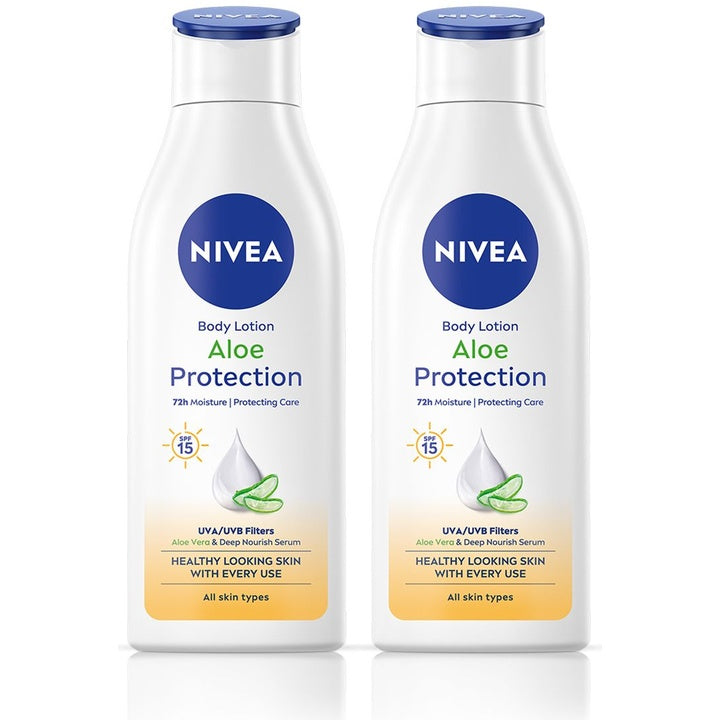 NIVEA Set of 2 Aloe Protection SPF 15 Deep Moisture Serum Body Lotion 200 ml each