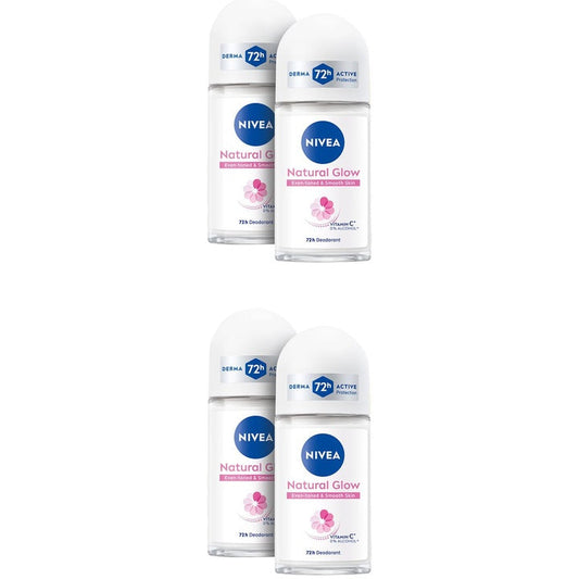 Nivea Women Set of 4 Natural Glow Deo Roll On with 72H Odor Protection - 50 ml each