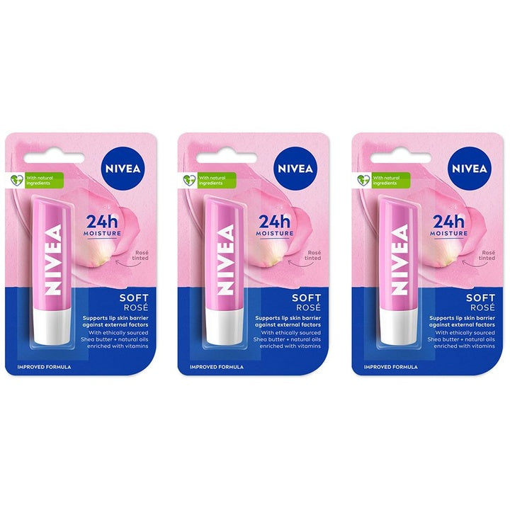 Nivea Women Set of 3 24h Moisture Lip Balm with Natural Oils - Soft Rose