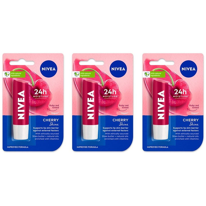 Nivea Women Set of 3 24h Moisture Lip Balm with Natural Oils - Cherry Shine