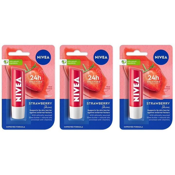 Nivea Women Set of 3 24h Moisture Lip Balm with Natural Oils - Strawberry Shine