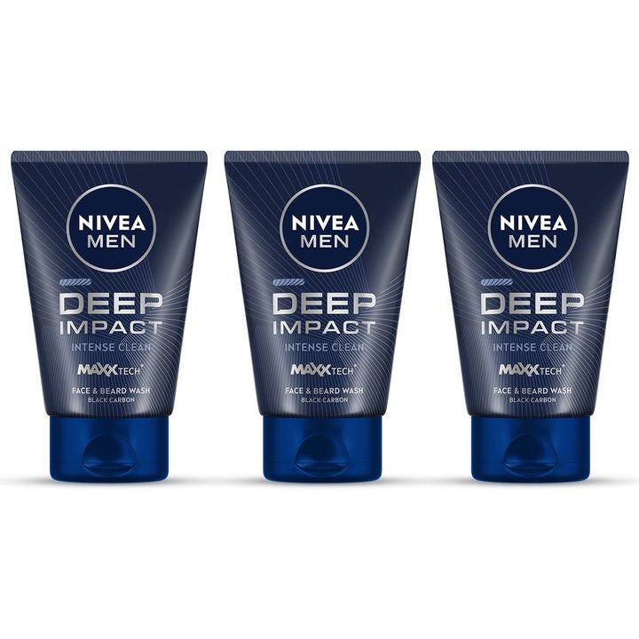 Nivea Men Set of 3 Deep Impact Intense Clean Face & Beard Wash - 100 ml each
