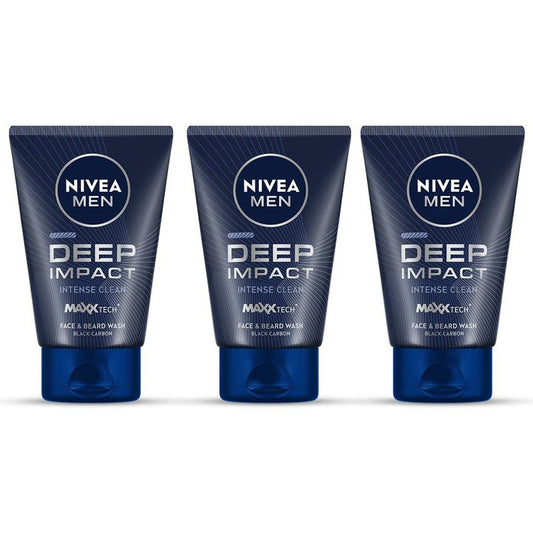 Nivea Men Set of 3 Deep Impact Intense Clean Face & Beard Wash - 100 ml each