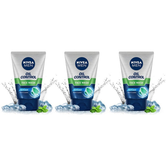 Nivea Men Set of 3 Aircool Mint Crystal Oil Control Face Wash - 100 ml each