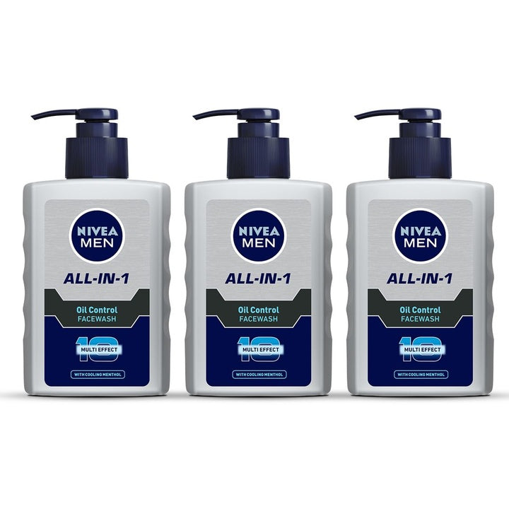Nivea Men Set of 3 All-In-1 Oil Control Face Wash with Cooling Menthol - 150 ml each