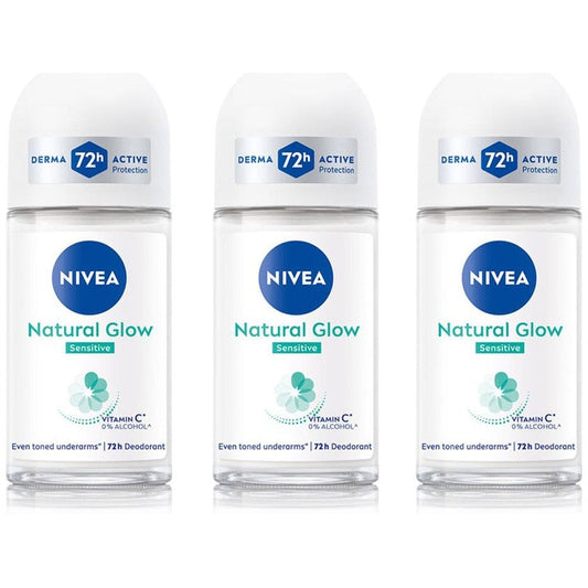 Nivea Women Set of 3 Natural Glow Sensitive Deo Roll On - 50 ml each