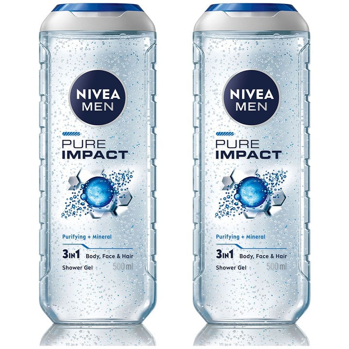 Nivea Men Set of 2 Pure Impact 3-in1 Shower Gel for Body Face & Hair - 500 ml each