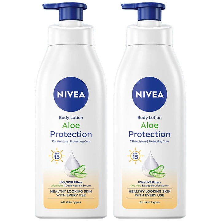 Nivea Set of 2 Aloe Protection Deep Moisture SPF 15 Serum Body Lotion - 400 ml each