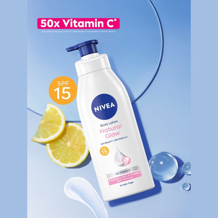 Nivea Natural Glow SPF15 Body Lotion with UVA UVB Filters & 24Hr Moisturization - 400 ml