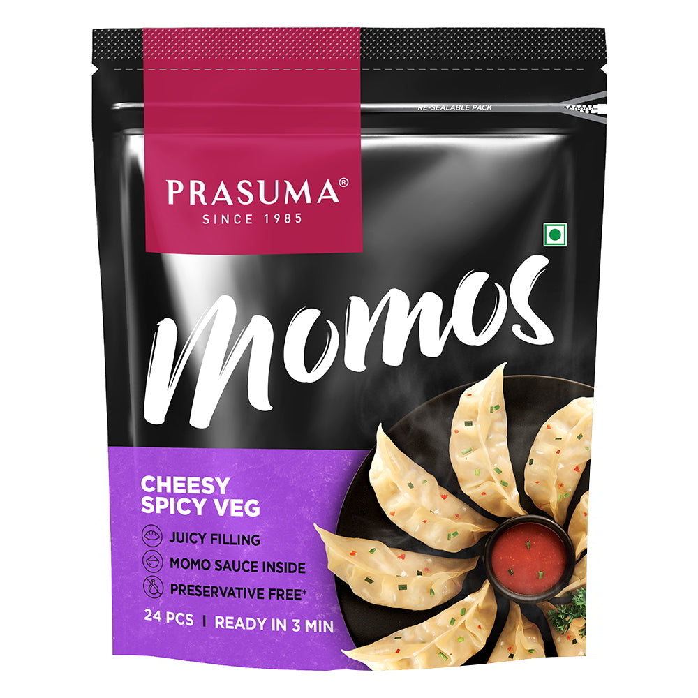 Prasuma Cheesy Spicy Veg Frozen Momos - 24 U