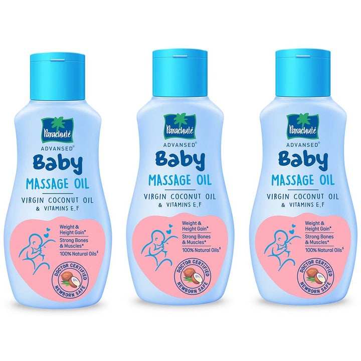 Parachute Set of 3 Baby Massage Oil with 100% Virgin Coconut Oil & Vitamins E & F - 200ml